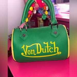 Von Dutch Vibrant Green Satchel with Yellow Highlights